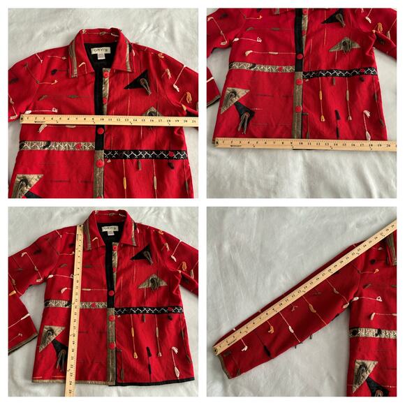 Orvis Funky Red Jacket Medium Shacket OpArt Avant Garde Southwestern Country - Picture 10 of 11
